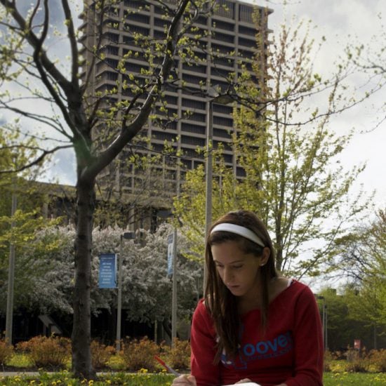 Studying in front of University Hall